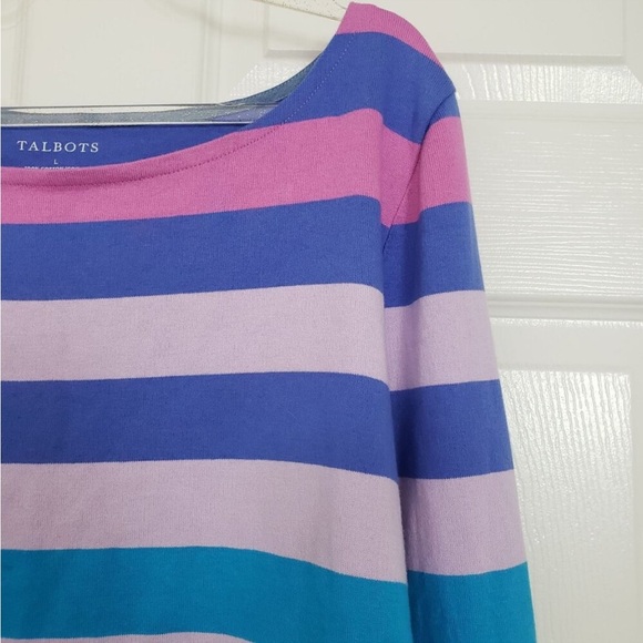 Talbots Ombre Orchid Striped Bateau Neck Top Large - Picture 7 of 11